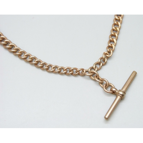 7058 - A 9ct gold double Albert chain necklace, 34.4g, 39.5cm including dog clips