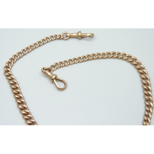 7058 - A 9ct gold double Albert chain necklace, 34.4g, 39.5cm including dog clips