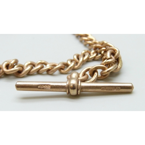 7058 - A 9ct gold double Albert chain necklace, 34.4g, 39.5cm including dog clips