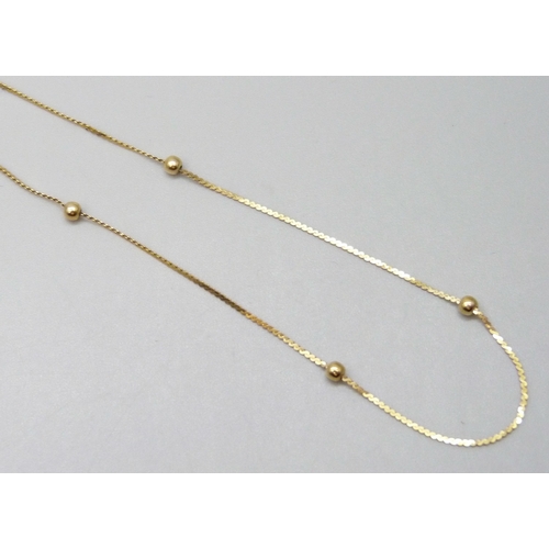 7079 - A 9ct gold chain, a/f, 1.5g together with a 9ct gold dolphin pendant, 0.4g