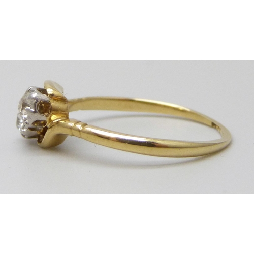 7089 - An 18ct gold platinum set diamond crossover ring, shank and marks worn, each stone approximately 0.2... 