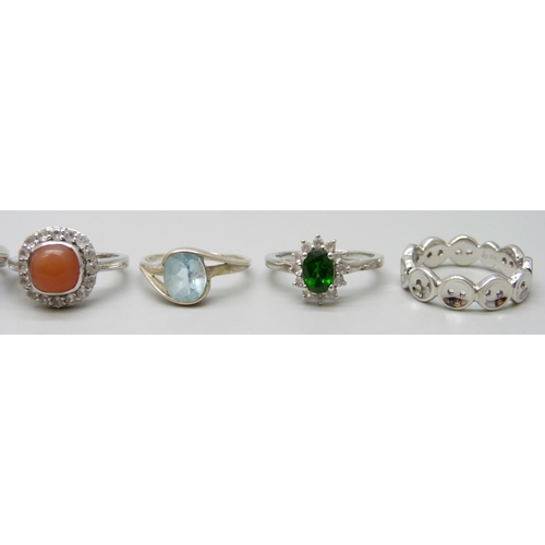 7115 - Eight silver gem set rings, 30g