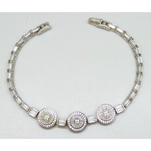 7120 - A silver and cubic zirconia multi stone set bracelet, 12.2g, 18cm