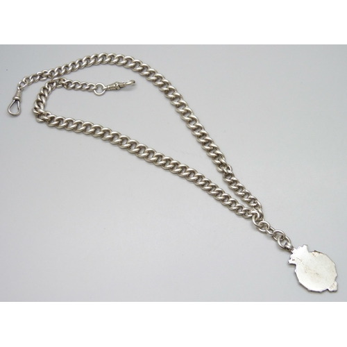 7126 - A silver double Albert chain necklace with fob, 84g, 50.5cm