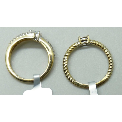 7144 - Two TGGC silver gilt rings, P/Q and N/O