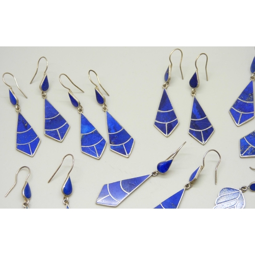 7146 - Eight pairs of silver lapis lazuli set earrings