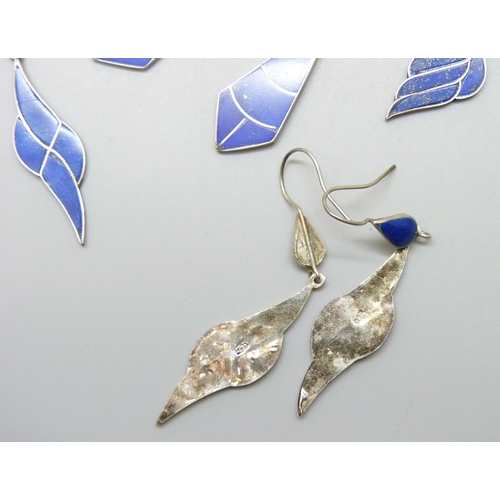 7146 - Eight pairs of silver lapis lazuli set earrings