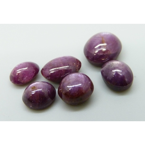 7162 - Six loose cabochon rubies, over 19 carats