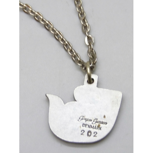 7167 - A vintage signed Jørgen Jensen Denmark pewter dove pendant and chain