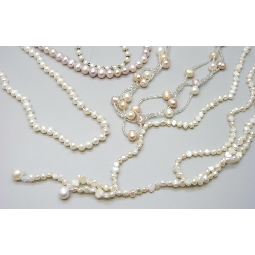 7168 - Six baroque pearl/freshwater pearl necklets