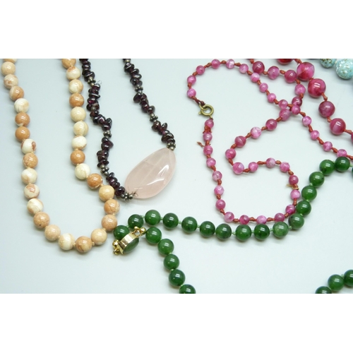 7181 - Eight gemstone and glass bead necklaces