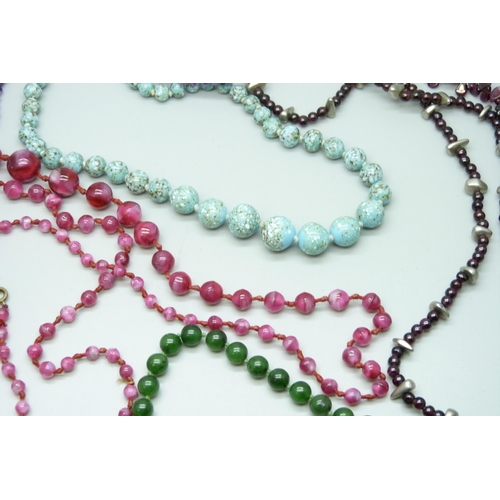 7181 - Eight gemstone and glass bead necklaces