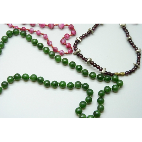 7181 - Eight gemstone and glass bead necklaces