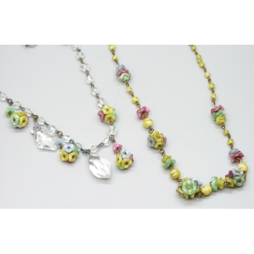 7184 - Two vintage Czech glass flower bead necklets