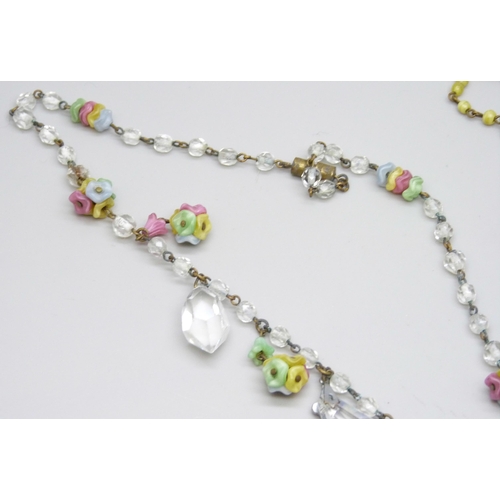 7184 - Two vintage Czech glass flower bead necklets