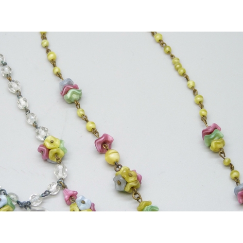 7184 - Two vintage Czech glass flower bead necklets