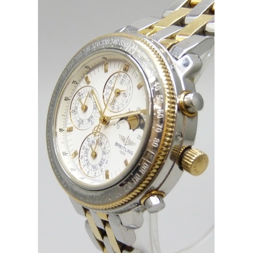 7233 - A Breitling Chrono 1461 wristwatch with moonphase dial, 42mm including crown, with box and papers