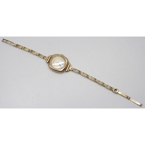 7237 - A lady's 9ct gold Waltham USA wristwatch on a 9ct gold strap, 22mm case, 16.7g total weight