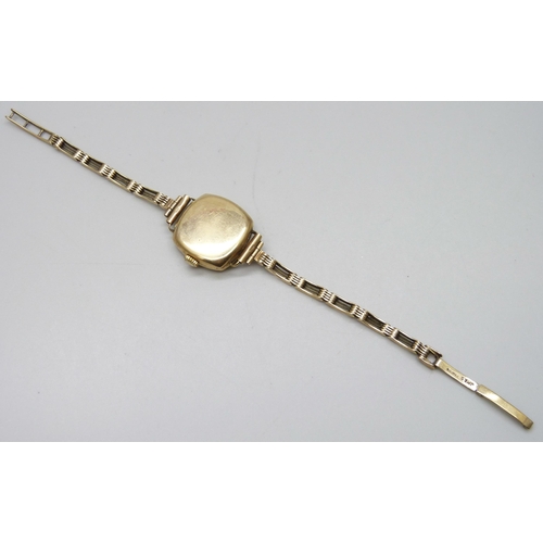 7237 - A lady's 9ct gold Waltham USA wristwatch on a 9ct gold strap, 22mm case, 16.7g total weight