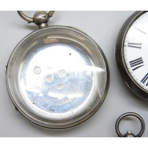 7251 - Silver watch cases, two sterling silver weighing 104g total, two .800 silver fob watch cases, 34g, a... 