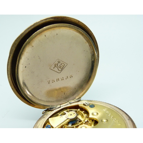 7252 - Two pocket watches, a fob watch, the dial marked N.Y. Standard Watch Co., and a wristwatch head