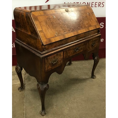 179 - A Queen Anne style figured walnut bureau de dame