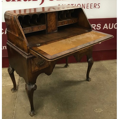 179 - A Queen Anne style figured walnut bureau de dame