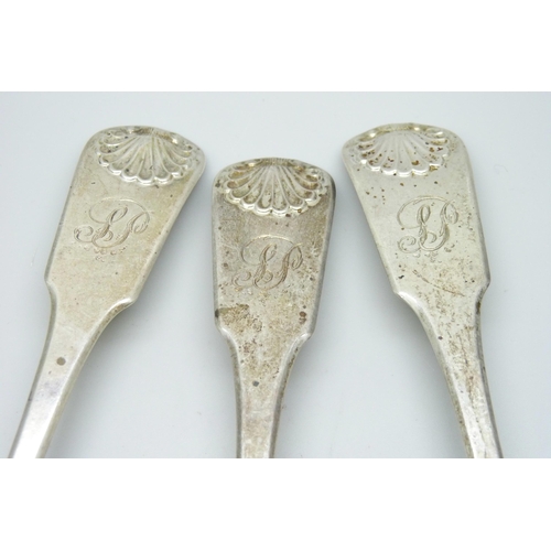 7289 - A set of three George IV silver serving spoons, Christian Ker Reid & David Reid, Newcastle 1824, 210... 