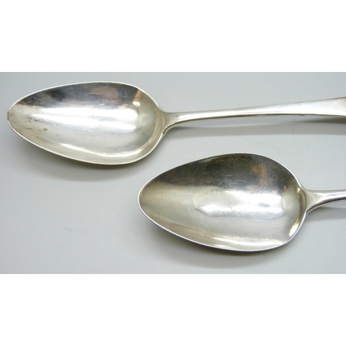 7293 - Two George III silver serving spoons, John Langlands I John Robertson, Newcastle 1779-1791, 110g