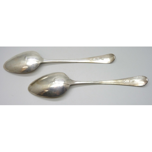 7293 - Two George III silver serving spoons, John Langlands I John Robertson, Newcastle 1779-1791, 110g