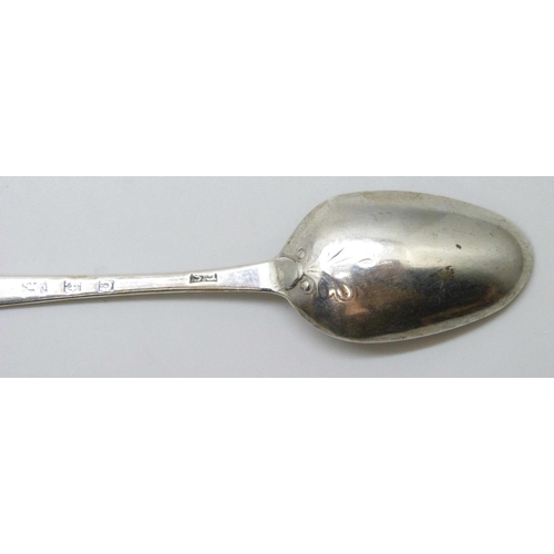 7295 - A collection of four silver spoons including Edward Sawyer, 1775, Birmingham, James Brady, 1825-1837... 