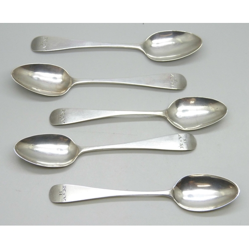 7297 - Set of five silver teaspoons, Dorothy Langlands, Newcastle, 1805-1813, 64g