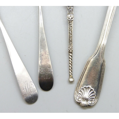 7301 - A collection of four London silver spoons - Mary Chawner 1834, James Wakely and Frank Clarke Wheeler... 