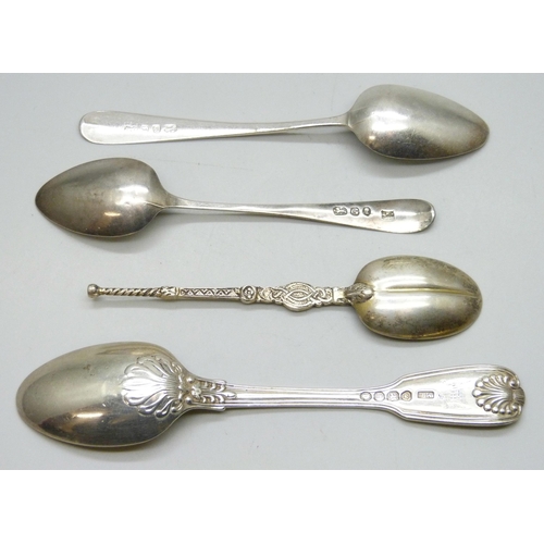 7301 - A collection of four London silver spoons - Mary Chawner 1834, James Wakely and Frank Clarke Wheeler... 