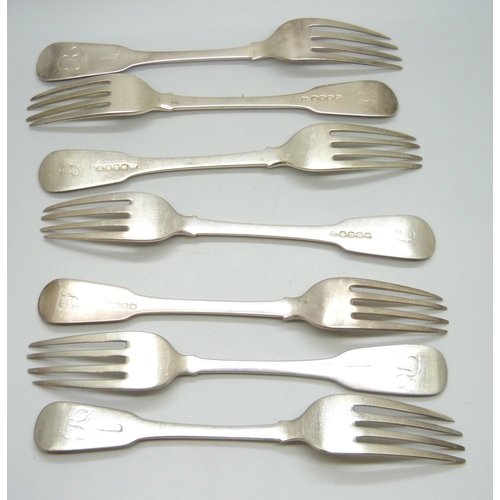 7305 - Nine silver forks including Georgian examples, 540g