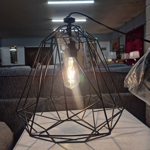 3270 - Black wire metal pendant light with vintage style LED bulb