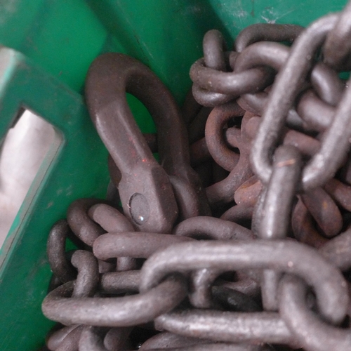 5003 - A box of heavy duty steel chains and hooks