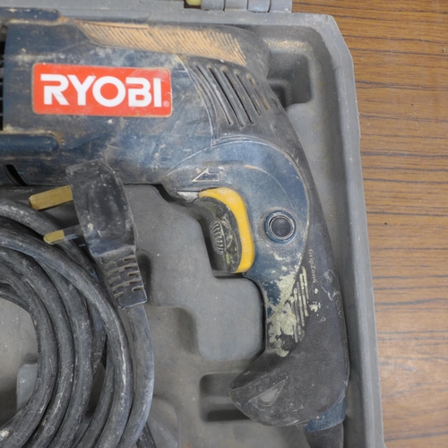 5041 - A Ryobi ERH-650V, 230V hammer drill in case and a Makita HR2470, 230V rotary hammer drill in case