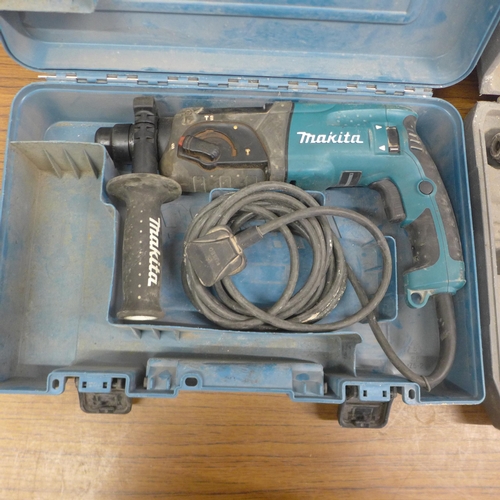 5041 - A Ryobi ERH-650V, 230V hammer drill in case and a Makita HR2470, 230V rotary hammer drill in case