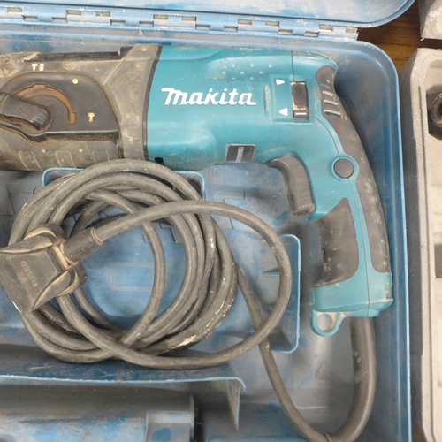 5041 - A Ryobi ERH-650V, 230V hammer drill in case and a Makita HR2470, 230V rotary hammer drill in case