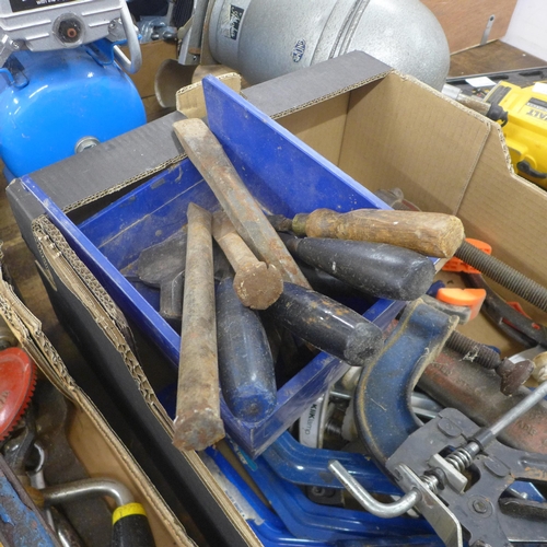 5042 - A large quantity of assorted hand tools including chisels, G-clamps, spring clamps, spanners, bolt c... 