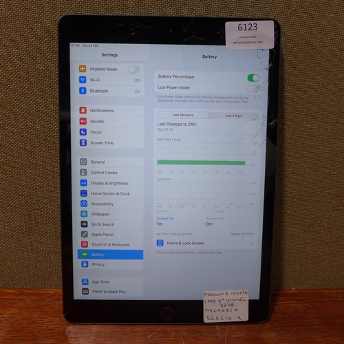 6123 - Apple Ipad 8th Generation 32gb, cracked screen (model:MYL92B/A)  *This lot is subject to VAT