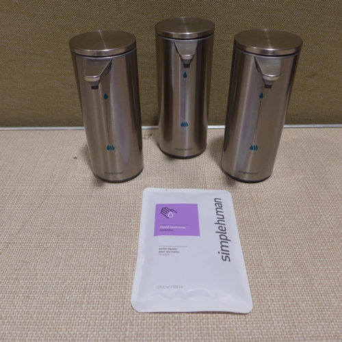 6144 - Three Simplehuman sensor soap pumps and USB plug socket (353-449,483) *This lot is subject to VAT