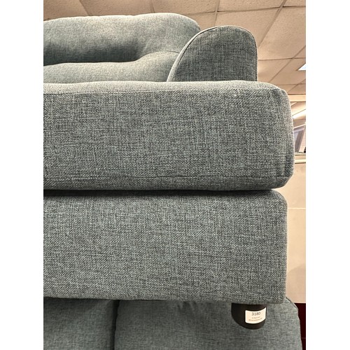 3180 - A dark cyan upholstered three seater sofa, two seater sofa, armchair and footstool