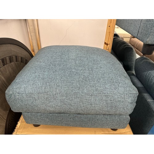 3180 - A dark cyan upholstered three seater sofa, two seater sofa, armchair and footstool