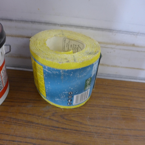 5180 - 3 tubs of Evo-stick tile adhesive, a bag of grout, 2 bottles of PVA and a roll of sandpaper