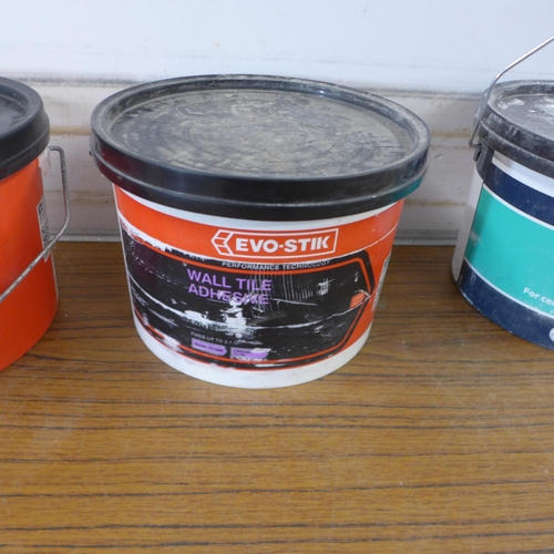 5180 - 3 tubs of Evo-stick tile adhesive, a bag of grout, 2 bottles of PVA and a roll of sandpaper