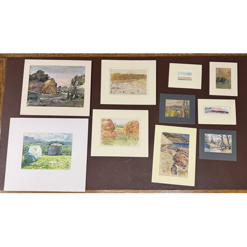 478 - A folio of ten watercolours by Richard French, L.O. Bussey (1905-1998) and Eric P. Gill