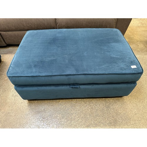 3219 - A large dark blue velvet storage footstool (damaged)