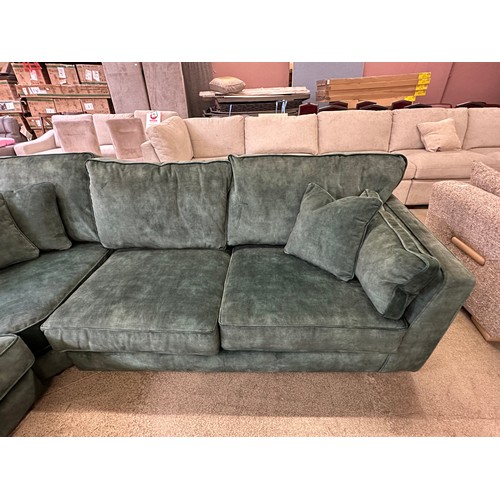 3274 - A forest green velvet corner sofa